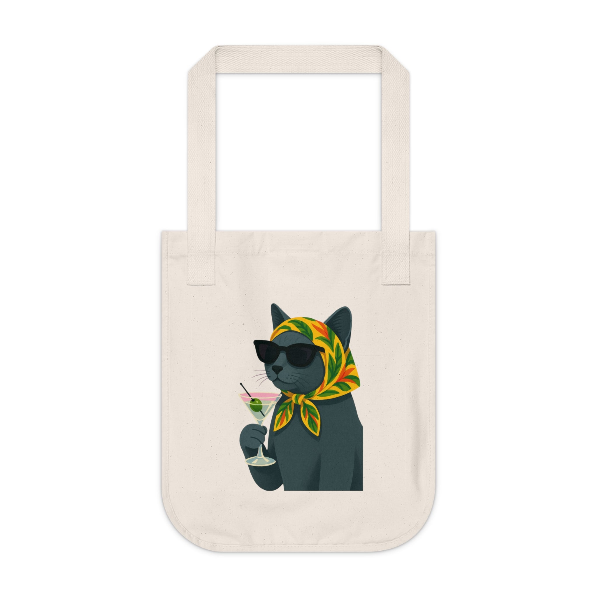 Tote Bag - Retro Cat with Scarf and Martini Design